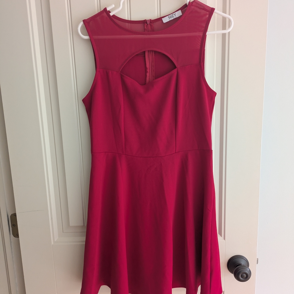 Suzy Shier Vibrant Red Mesh Dress